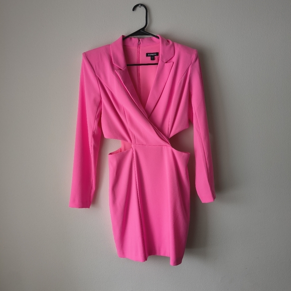 Express Pink Cutout Waist Blazer Dress Size Small Long Sleeve Mini - Picture 2 of 5